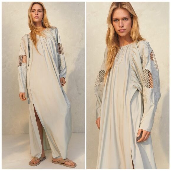 H&M Conscious Collection Green Lace Trimmed Slit Dress - Picture 1 of 8